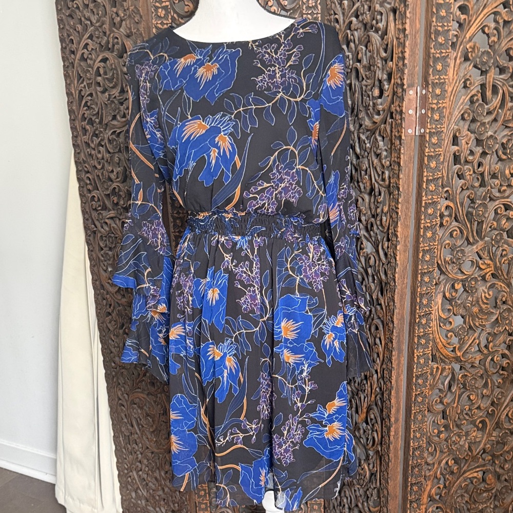 Floral Blue and Black Women's Dress